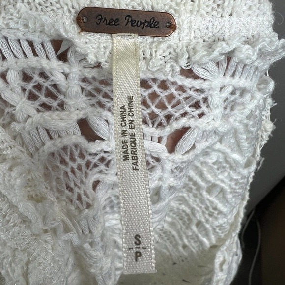 Free People White Open Knit Lace Sweater Size S/P Layered Hem - Picture 6 of 10